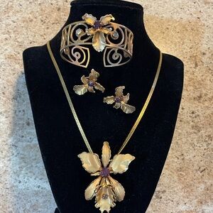 Vintage Bugbee & Niles BN Orchid Bracelet Brooch/Necklace Earring Set